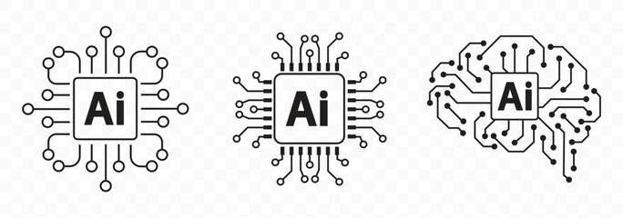 AI processor microchip icon showing artificial intelligence hardware and circuit technology. Business technology illustration for machine learning  digital intelligence  computer processing unit © Iconpro333 