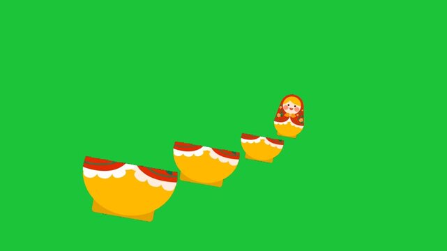 Colorful matryoshka dolls animation showing nesting sequence on green background playful cultural design concept