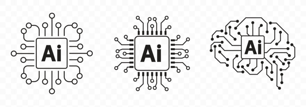 AI processor microchip icon showing artificial intelligence hardware and circuit technology. Business technology illustration for machine learning  digital intelligence  computer processing unit