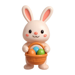 Obraz premium PNG Cute bunny holding Easter basket.