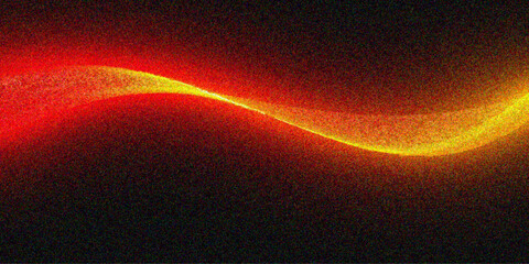 An abstract red background with waves features a glowing texture of fire and orange light patterns that flow in a bright motion against a dark space © Md