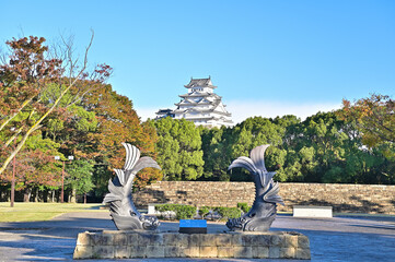 View of Himeji castle main keep from Shiromidai Park, Himeji city, Hyogo prefecture, Japan