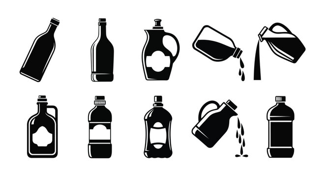 Various liquid containers and pouring actions are shown.