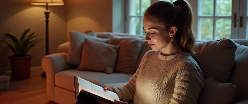 woman sitting on sofa with laptop