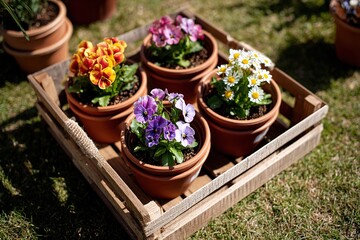 Burst of Color - Vibrant Flowers and Foliage in a Wooden Tray | Home Decoration & Gardening Inspiration