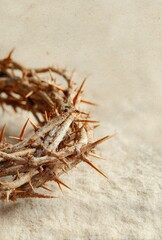 Fototapeta premium Crown of thorns on beige background, Easter religious symbol