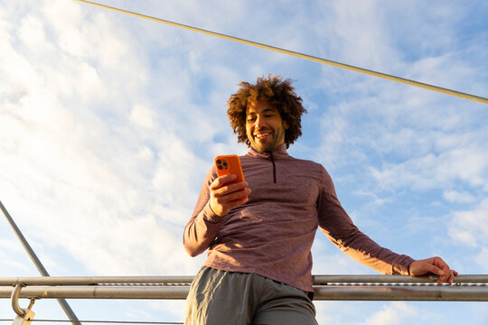 Portrait black man mobile phone smile 