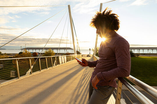 Athlete Portrait black man mobile phone outdoors