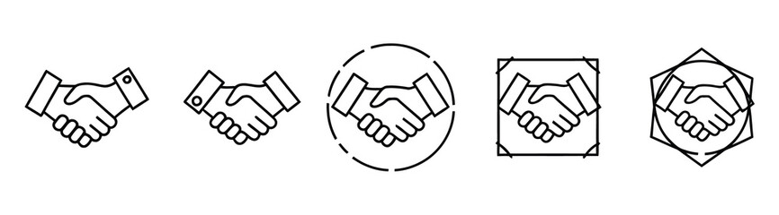 Obraz premium Set of handshake icons representing agreement and partnership, isolated on transparent background for easy use.