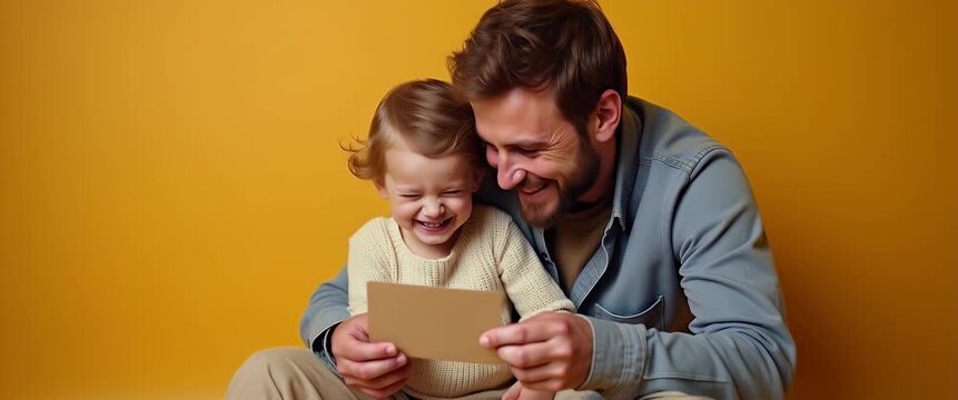 young man reading a book with daughter