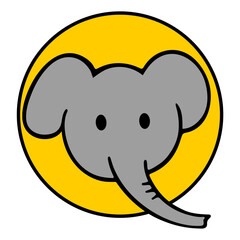 Baby elephant cartoon drawing. Yellow circle