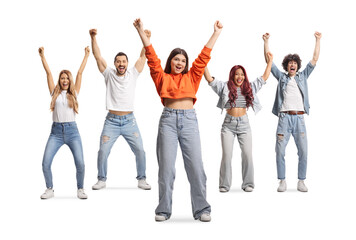 Obraz premium Group of happy young people cheering together