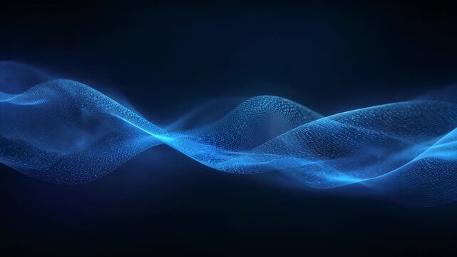 Motion starting, pair of blue particle waves undulating across navy gradient, creating interference