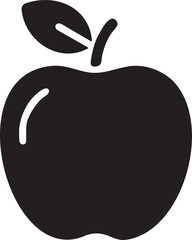 Fototapeta premium Stylized black silhouette of an apple with a leaf and stem on white background