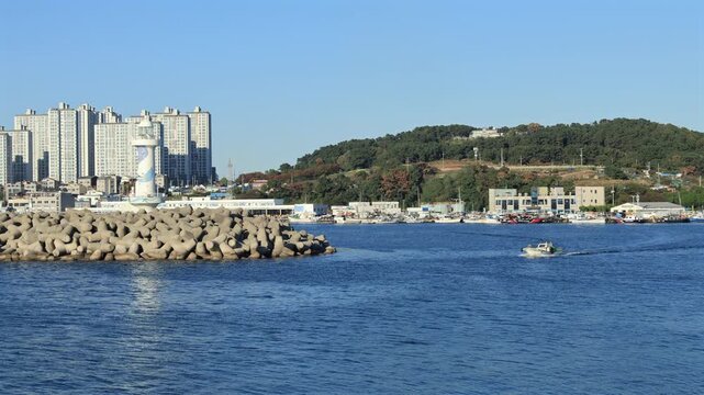 Boat Leaving Bangojin Port Harbor