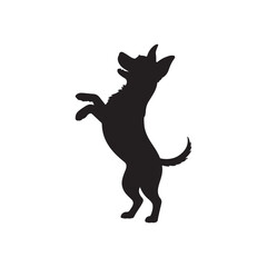 Fototapeta premium Dog Standing on Hind Legs Silhouette – Playful Pet Black and White Vector Illustration