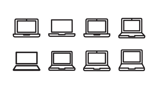 Multiple Laptop Icons Arranged in Rows Simple Outline Design Technology Concept