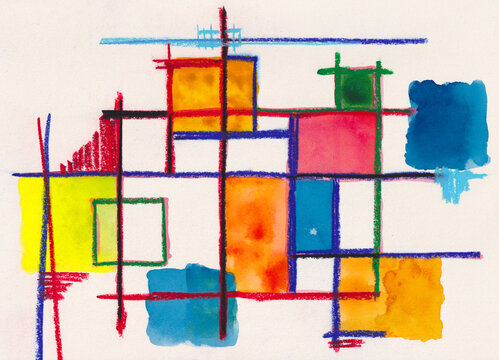Colorful Abstract Geometric Watercolor Crayon Art