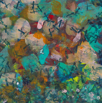 Textured Abstract Painting with Teal and Earth Colors