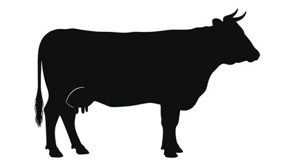 Silhouette of a cow against a white background showcasing its form and features