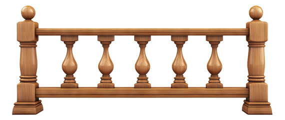 Wooden balcony railing, isolated on transparent cutout background