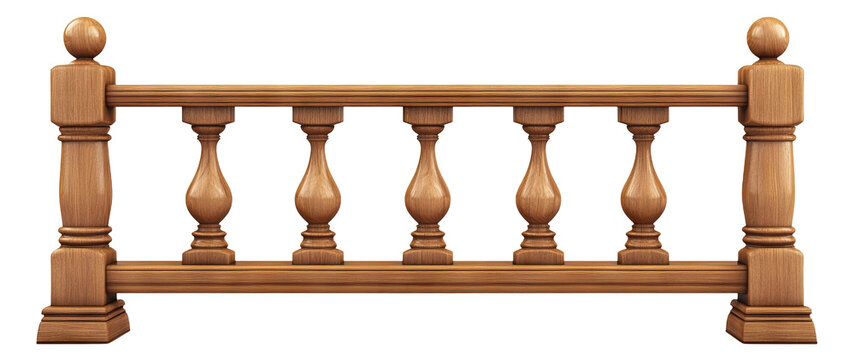 Wooden balcony railing, isolated on transparent cutout background