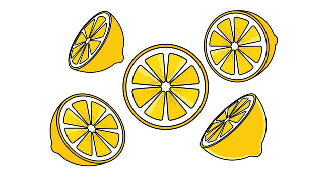 Citrus lemon slices are illustrated on a white background.