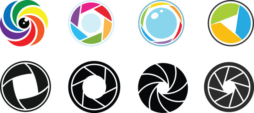Set photo camera lens diaphragm. Camera shutter icons. Diaphragm icon, photography symbol vector illustration.photography focal point symbols, digital iris diaphragm elements, optic shutter signs,