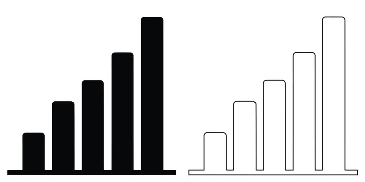Signal strength bar graph icon set for connection or data volume