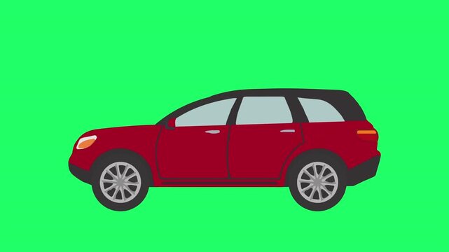 Seamless Loop red SUV car with roof rack Animation on green screen background. Transportation vector Looping animation Modern SUV Car. easy to use
