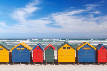 Naklejka premium Colorful beach huts at Muizenberg Beach