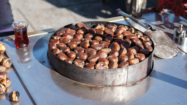 Roasted chestnuts street food in Istanbul.