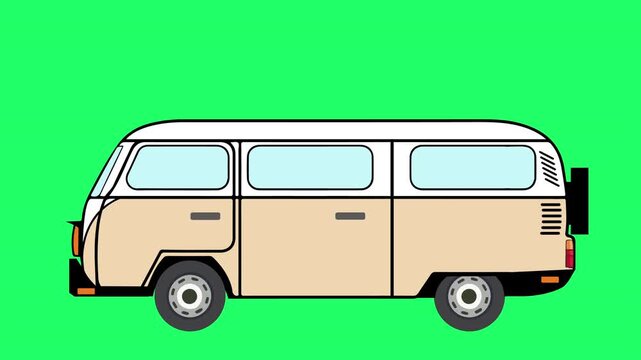 Seamless Loop VAN Minibus Animation on green screen background. Holiday, Transportation vector Looping animation classic VAN, minibus. easy to use