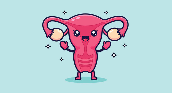 Cute Uterus Cartoon Character with Happy Expression.