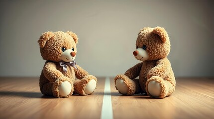 Divided teddy bears peace concept