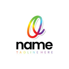 Rainbow O Script Logo Design Template Inspiration, Vector Illustration.