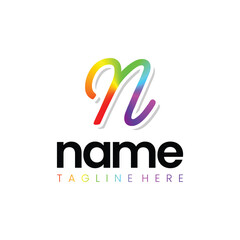 Rainbow N Script Logo Design Template Inspiration, Vector Illustration.