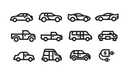 Variety of Vehicle Icons with Electric Car Symbol on White Background