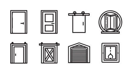 Various Door Types Icons Set Entrance and Exit Solutions