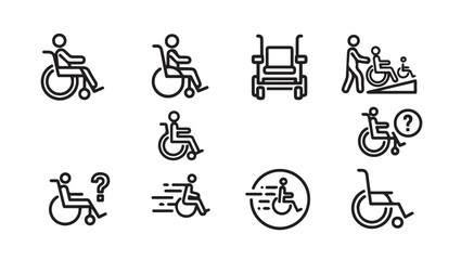 Wheelchair User Icons Set Mobility Assistance Disability Symbols Accessible Transport
