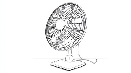 Fototapeta premium A pencil sketch of an electric fan with a protective cage, cord, and base