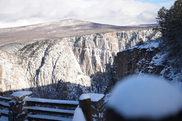 Snow covered mountains and canyons