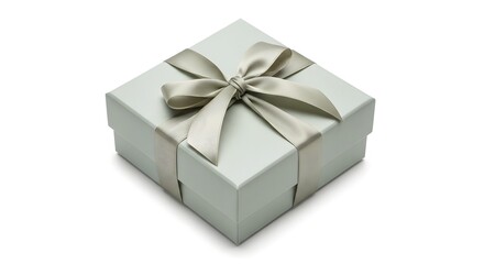 Obraz premium Elegant white gift box with a delicate silver ribbon and bow perfect for special occasions and celebrations.