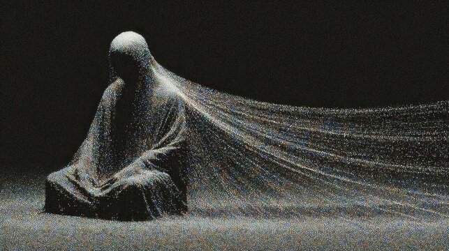 Mysterious hooded figure shrouded in ethereal light