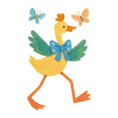 Naklejka premium PNG Whimsical duck with butterflies