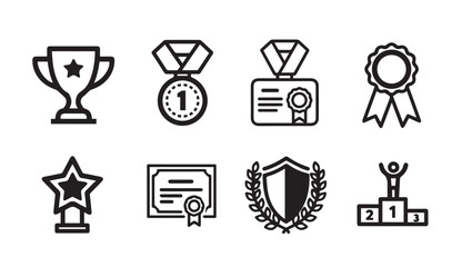Award Icons Collection: Trophy Medal Certificate Shield Winner Podium Vector Graphics