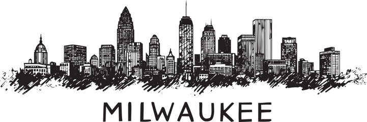Fototapeta premium Milwaukee city vector skyline with hand drawn buildings, wisconsin, united states of america