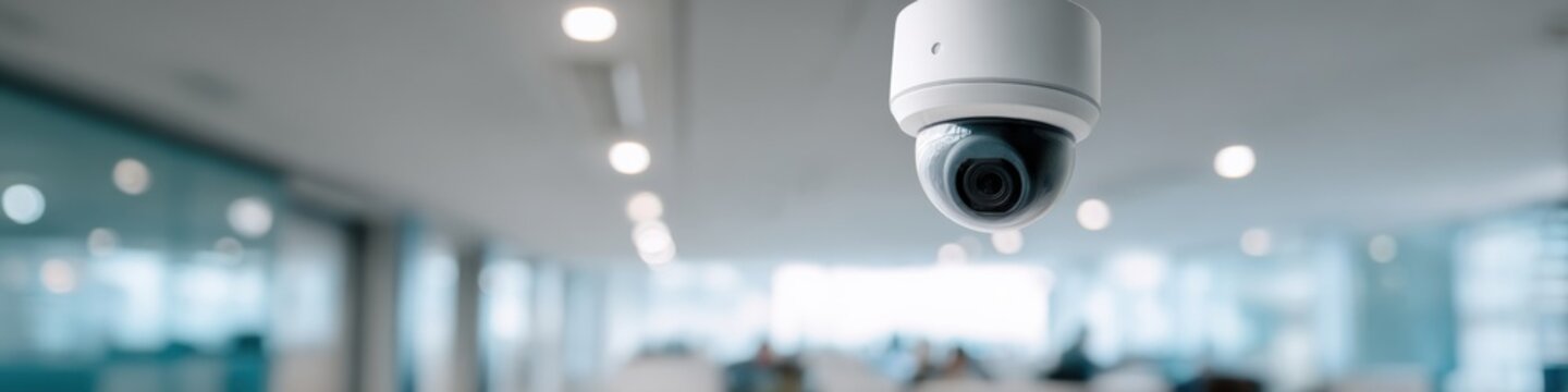 Modern security camera in office space ensuring safety and surveillance