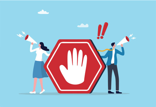 Forbidden warning, prohibition, don't do or stop rule, false or restriction, danger, bad hazard disallow message, illegal or ban concept, business people announce forbidden message with prohi.