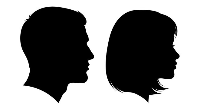 Black silhouettes of a man and woman facing right against a white background zz (99)